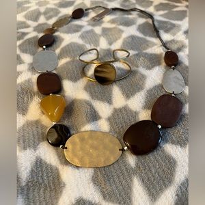 Wood and stone statement necklace and bracelet